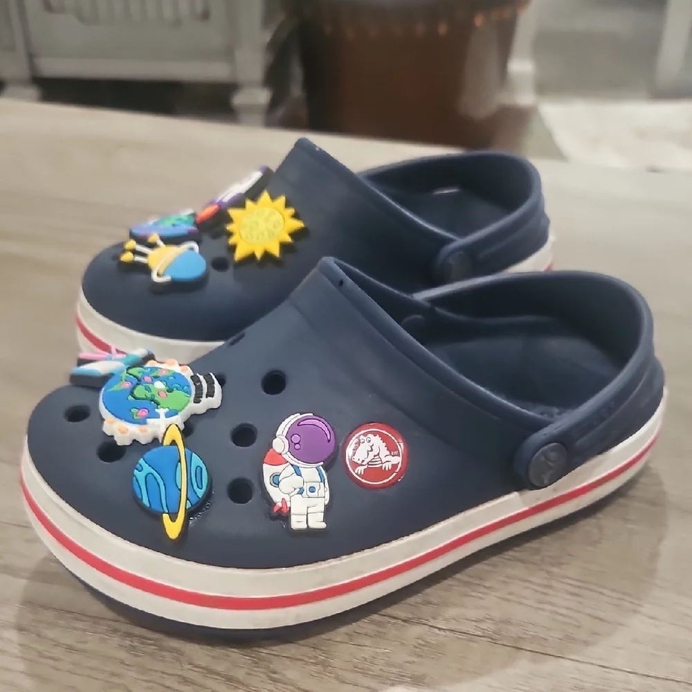 Kids Navy Clogs with Fun Space Charms